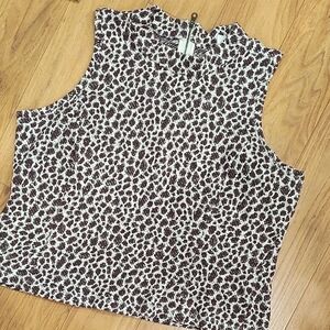 Anthropologie White & Brown Leopard Mock Neck Camisole